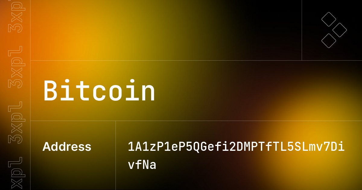 Bitcoin address 1A1zP1eP5QGefi2DMPTfTL5SLmv7DivfNa — 3xpl